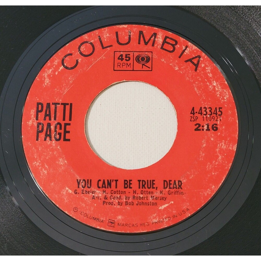 Patti Page 45 RPM - You Can't Be True, Dear / Who's Gonna Shoe My - Columbia VG